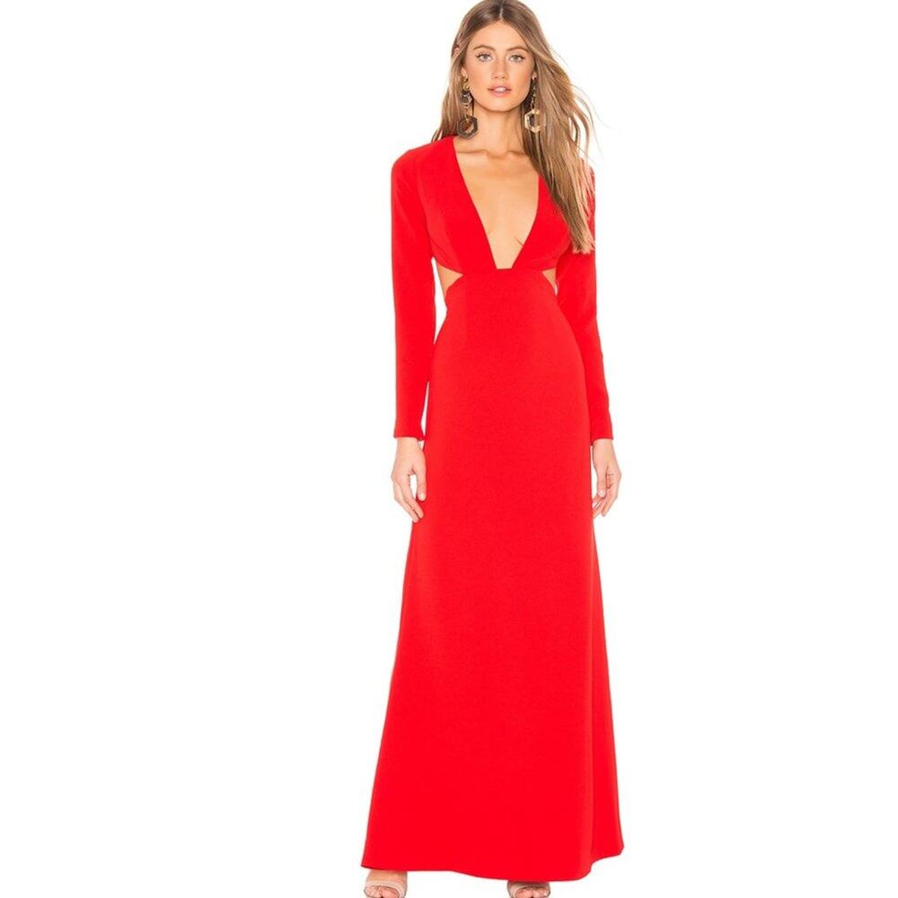 Lovers + Friends Tessa Gown Red Long Sleeve Size Small